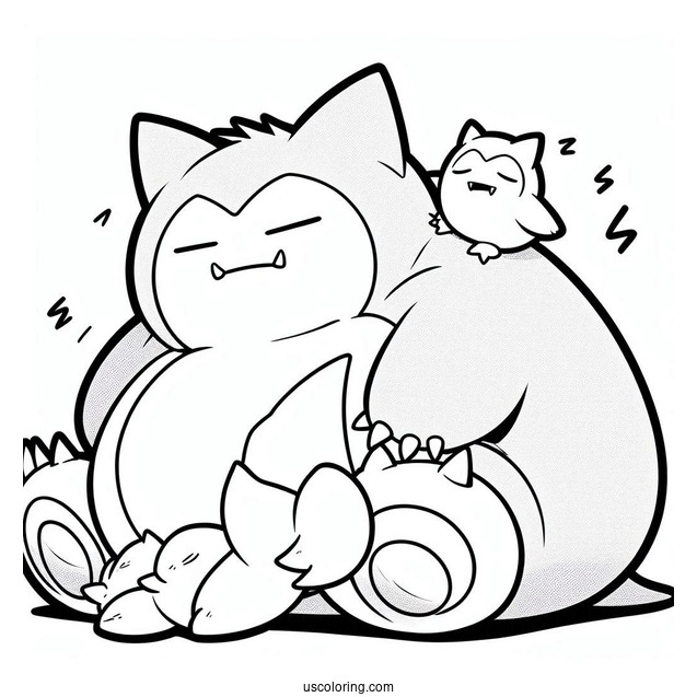 Gengar Sleeping On Top Of Snorlax Coloring Page