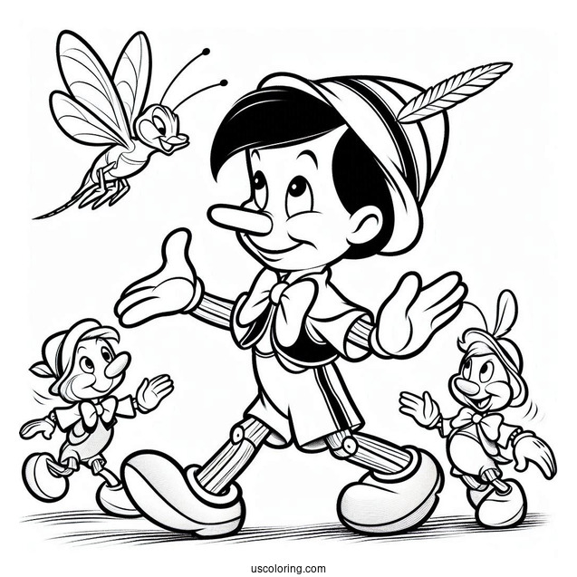 Pinocchio Coloring Page Of Geppetoo And Jiminy Cricket Dancing