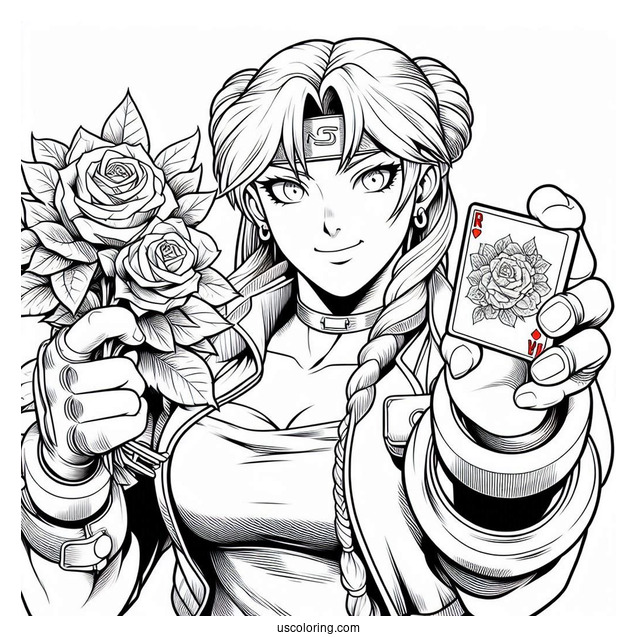 Street Fighter Coloring Page Of Rose Holding Up A Card