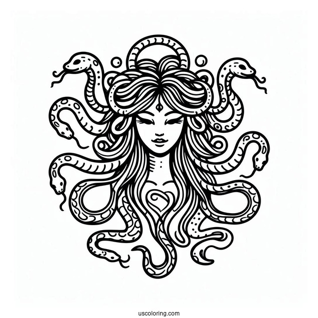 Pretty Medusa Coloring Page With Detailed Snakes