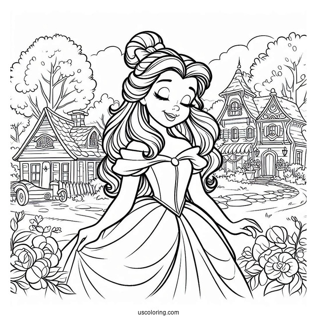 Coloring Sheet Of Belle In The Village