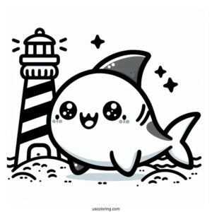 Kawaii Shark Coloring Page For Preschoolers
