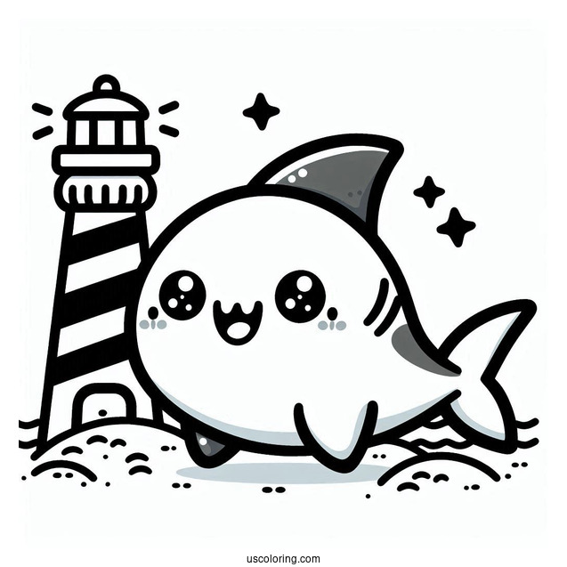 Kawaii Shark Coloring Page For Preschoolers