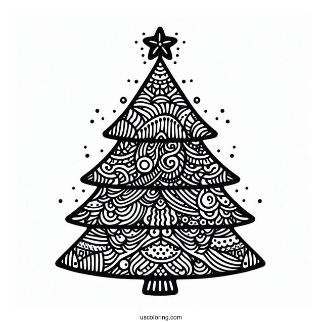 Christmas Tree Zentangle To Color