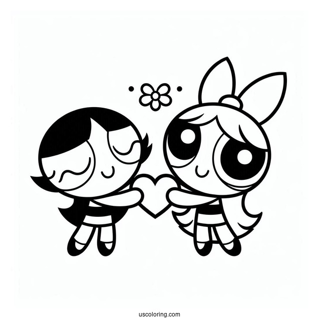 Powerpuff Girls In Love Heart Coloring Sheet