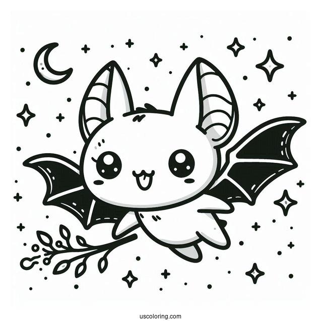 Kawaii Bat Coloring Page Flying For Preschoolers