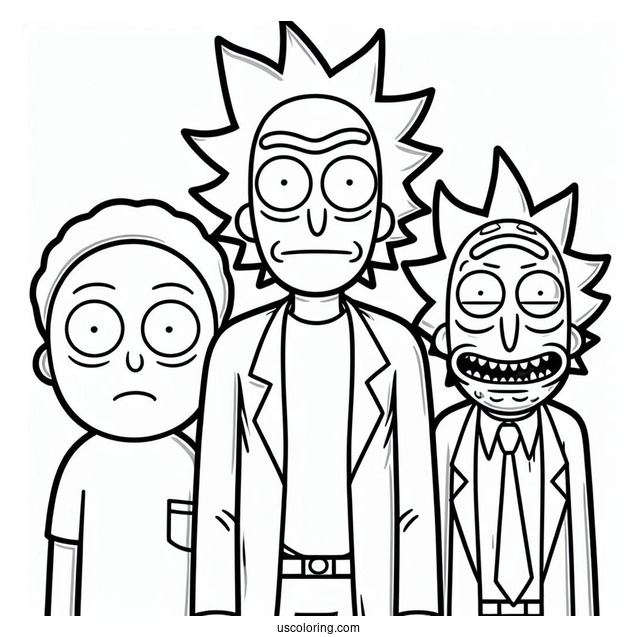 Rick, Morty, And Mr. Meeseeks Coloring Sheet