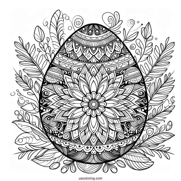 Intricate Flower Mandala On Easter Egg Coloring Page