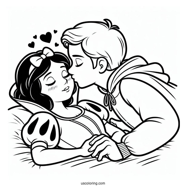 Snow White Being Kissed By The Prince Coloring Sheet