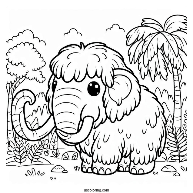 Cute Coloring Page Mammoth In Nature