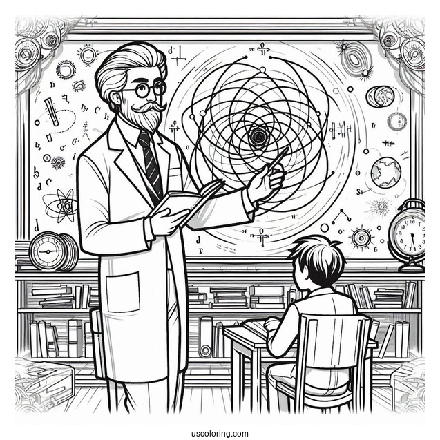 Science Coloring Page Of Professor Teaching Theory Of Relativity