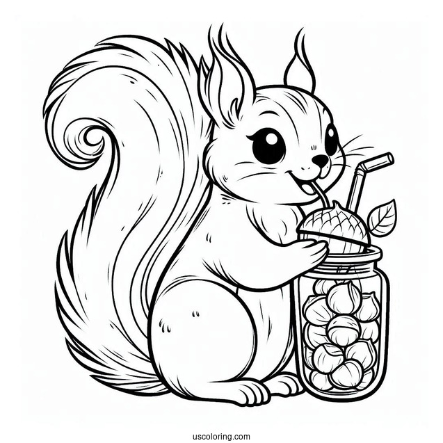 Squirrel Coloring Page Drinking Chestnut Beverage For Kids