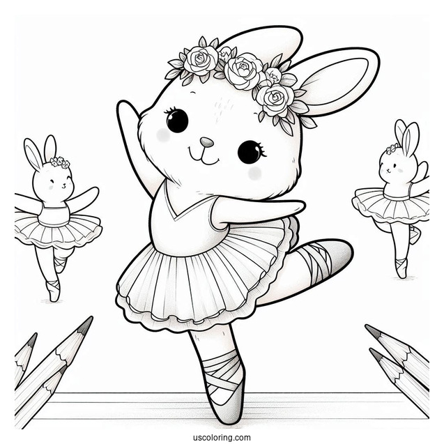Cute Bunny Doing Ballet Coloring Page