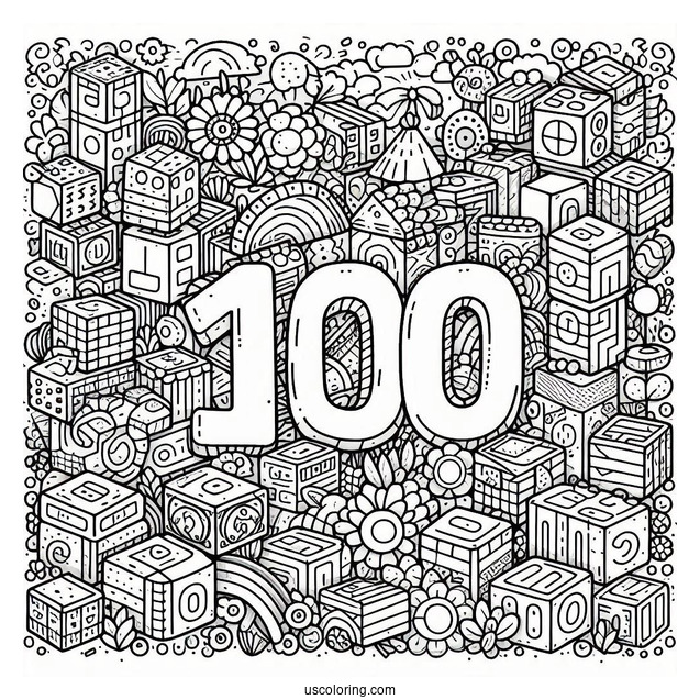Detailed 100 Numberblocks Coloring Page