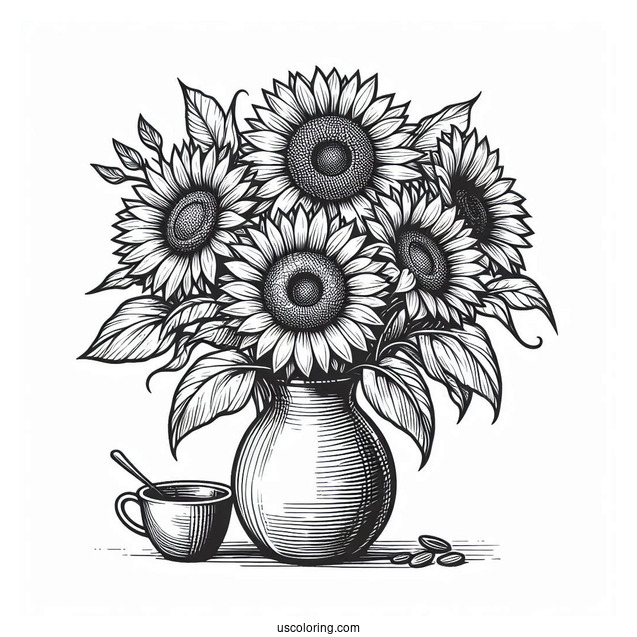 Detailed Sunflowers In Vase For Adults