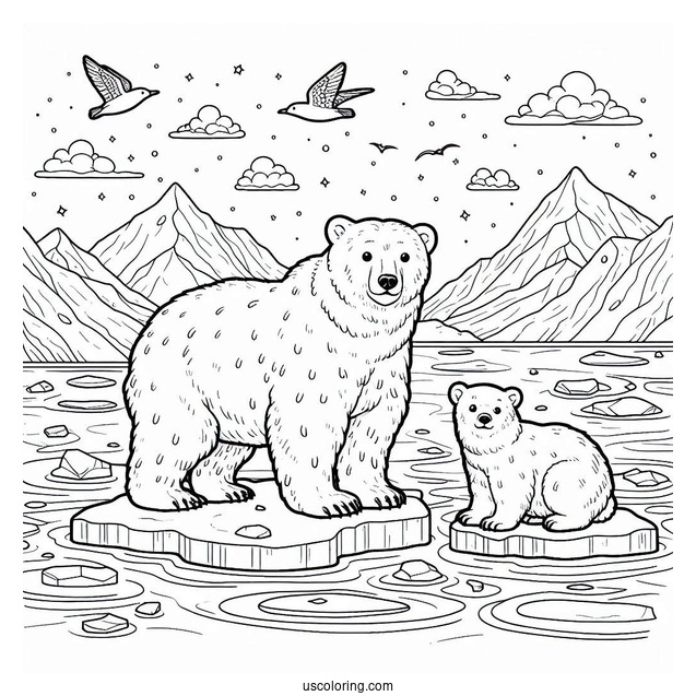 Coloring Page Of Polar Bears On Ice