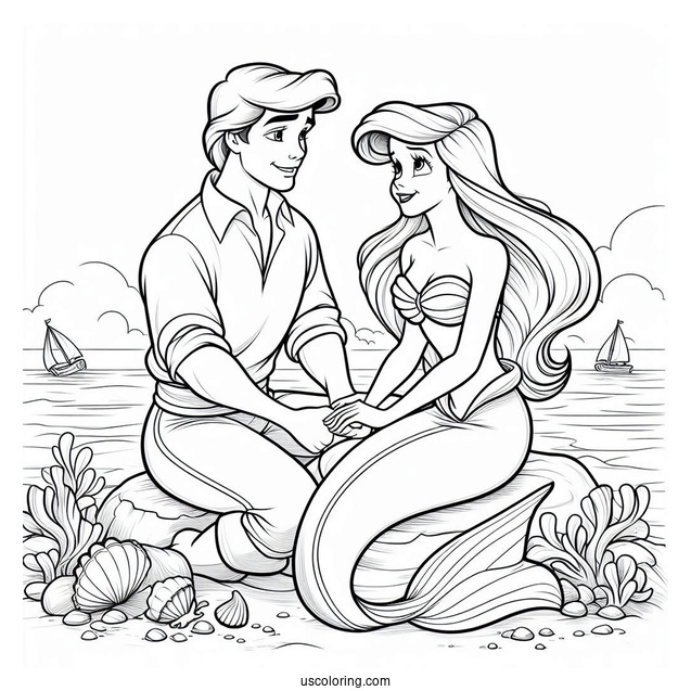 Ariel And Prince Eric On Land Coloring Sheet