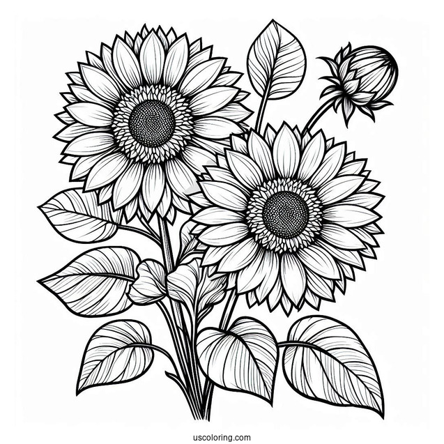 Flower Coloring Pages Of Two Large Sunflowers