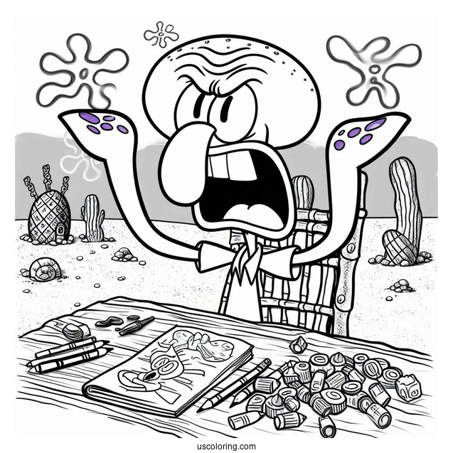 Squidward Complaining Coloring Page