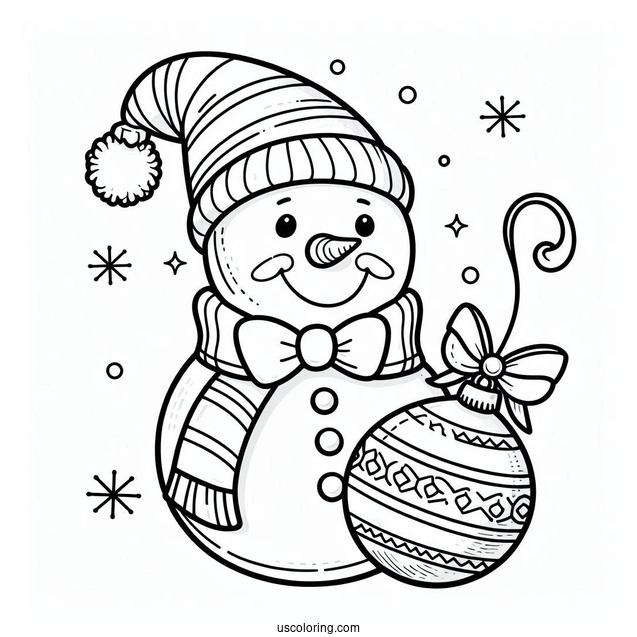 Snowman Christmas Ornament To Color