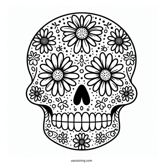 Daisy Patterned Sugar Skull Coloring Page