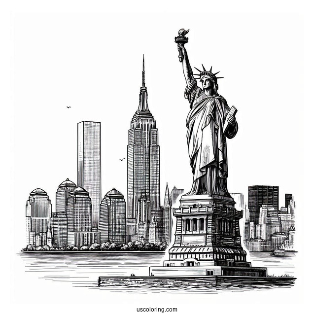 New York Coloring Page Of Realistic Statue Of Liberty