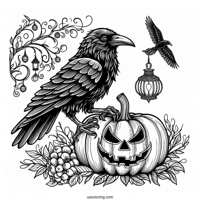 Raven Coloring Page Inside A Jack O Lantern