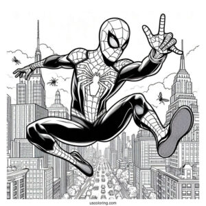 Spider-Verse Spider-Man Leaping Through City