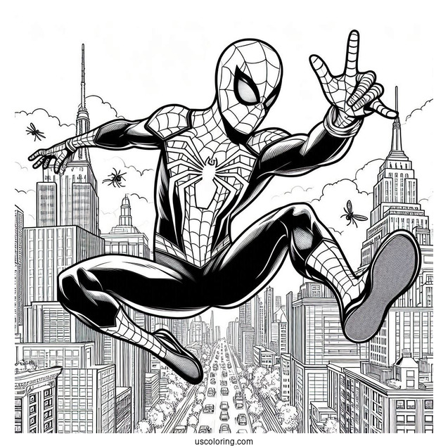 Spider-Verse Spider-Man Leaping Through City