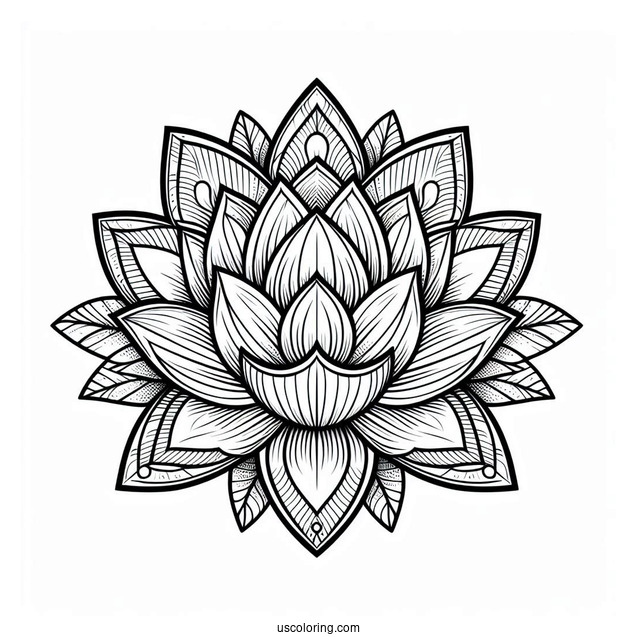 Blossoming Lotus Flower Mandala Coloring Page