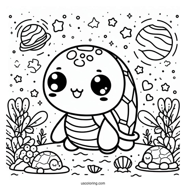 Cute Kawaii Turtle Coloring Page For Preschoolers
