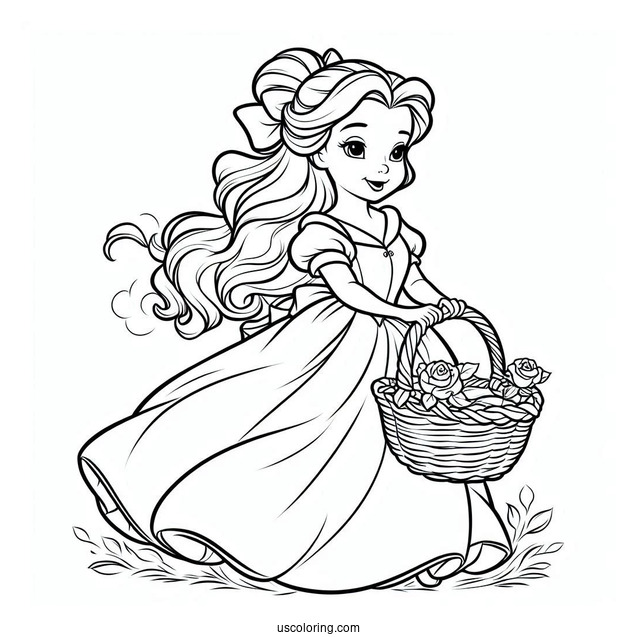 Belle Wearing Blue Dress Walking With Basket