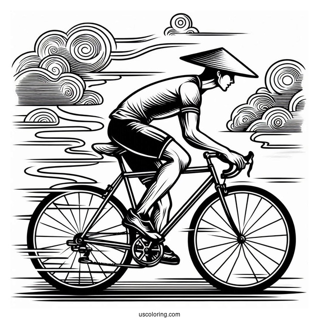 Man Racing On Bicycle Coloring Page