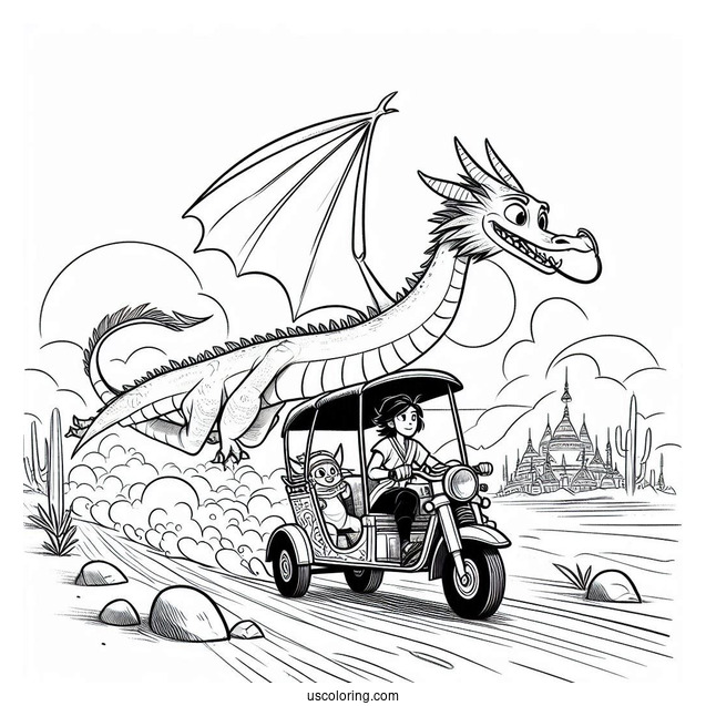 Raya And The Last Dragon Coloring Page Riding Tuk Tuk In The Desert