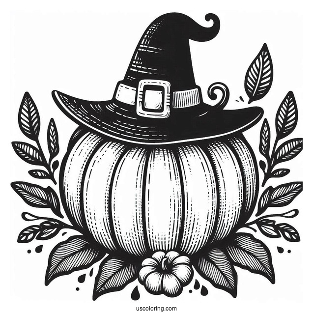 Thanksgiving Pumpkin Coloring Page Wearing Pilgrim Hat