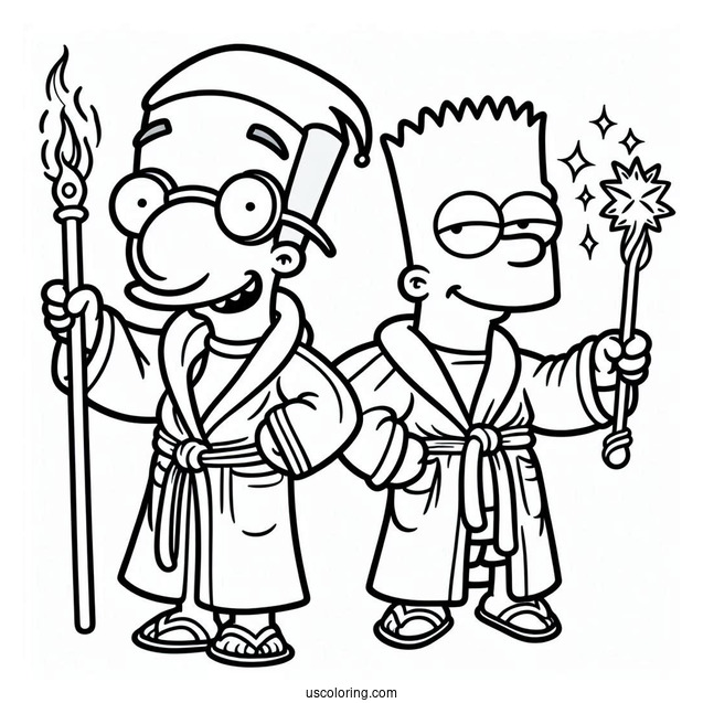 Milhouse And Bart Wearing Robes To Color
