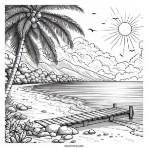 Realistic Beach Coloring Page Shoreline
