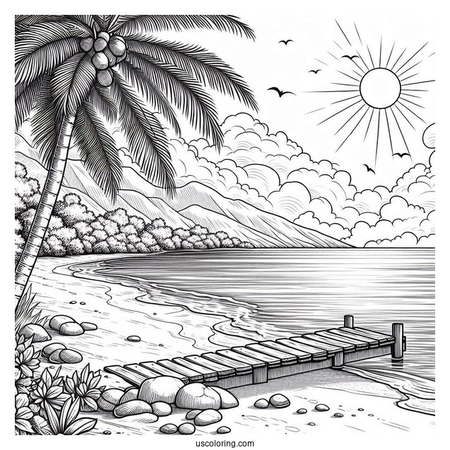 Realistic Beach Coloring Page Shoreline