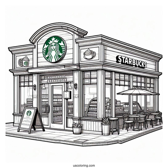 Detailed Starbucks Coloring Page Cafe Exterior