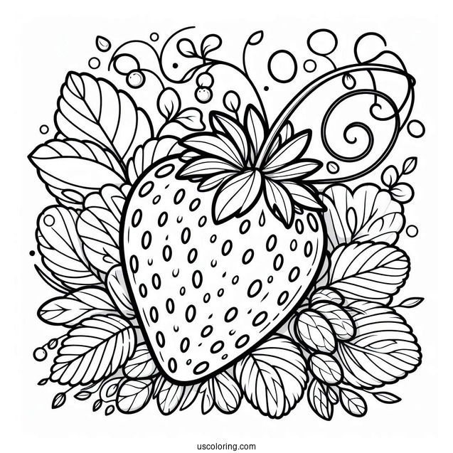 Large Cute Strawberry Coloring Page On A Vine
