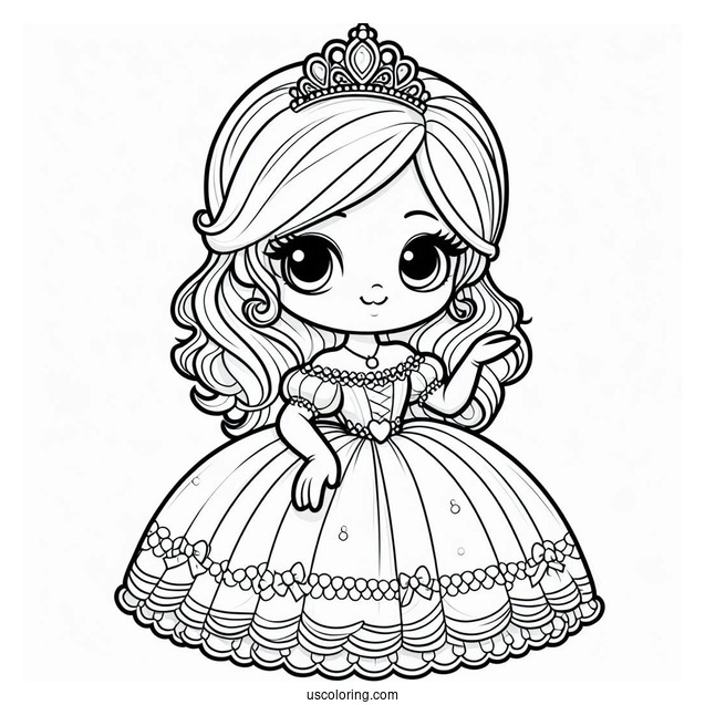 Cute Princess Coloring Page In Ball Gown And Gloves