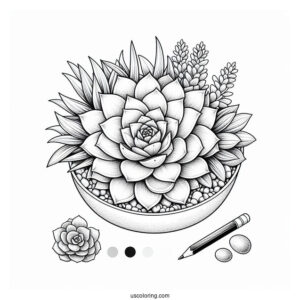 Pretty Echeveria And Haworthia Succulent Coloring Page