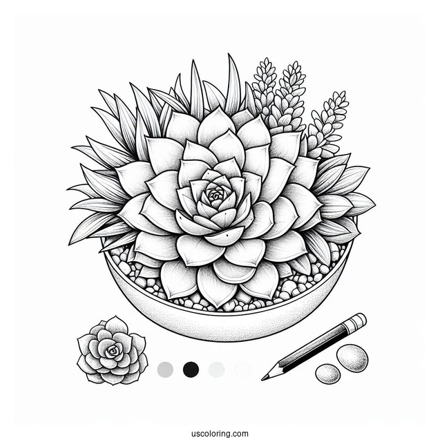 Pretty Echeveria And Haworthia Succulent Coloring Page