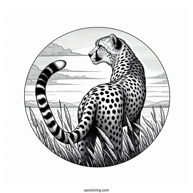 Back View Of Realistic Adult Cheetah Coloring Page