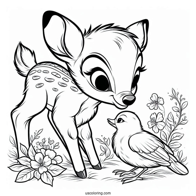 Bambi Nose-To-Nose With Faline Coloring Sheet