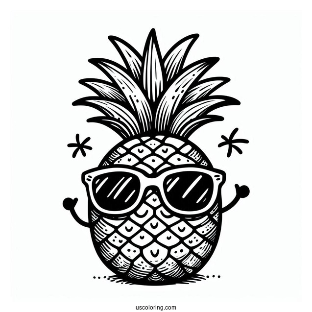 Easy Coloring Page Of Pineapple Wearing Sunglasses