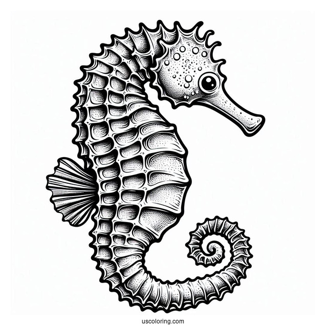 Coloring Page Of a Realistic Looking Seahorse