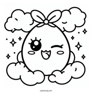 Tamagotchi Coloring Pages Of Winking Moriritchi On The Clouds For Kids