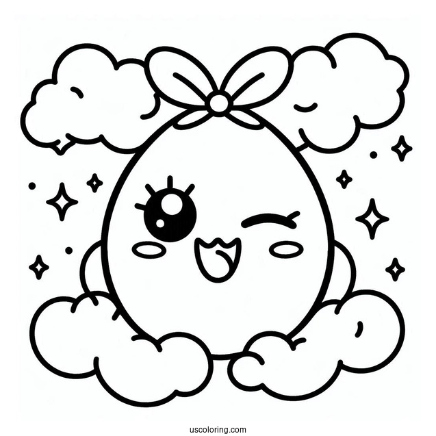 Tamagotchi Coloring Pages Of Winking Moriritchi On The Clouds For Kids