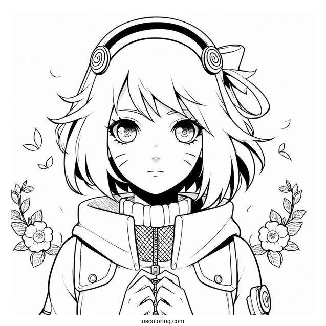 Naruto Coloring Page of Young Haruno Sakura In Konoha